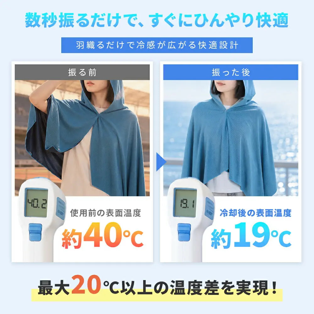 水でひんやり、UVもしっかりガード。冷感フード付きクールポンチョ